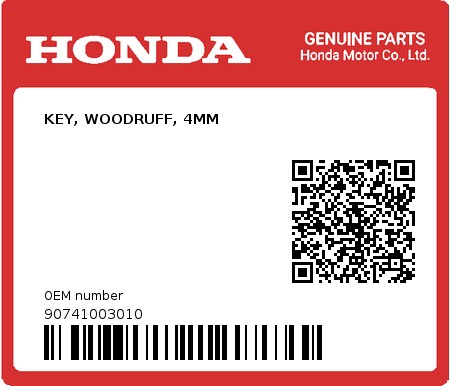 Product image: Honda - 90741003010 - KEY, WOODRUFF, 4MM  0