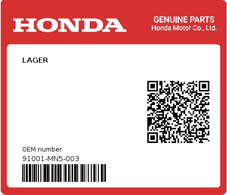 Product image: Honda - 91001-MN5-003 - LAGER  0