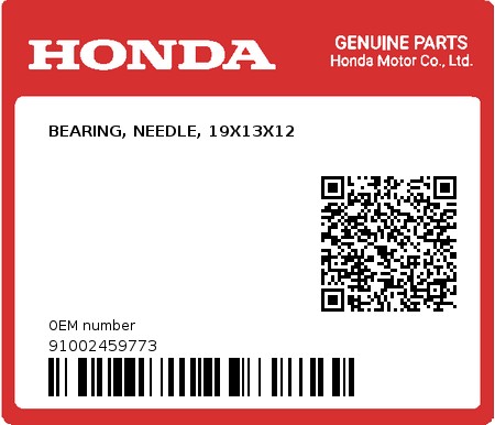 Product image: Honda - 91002459773 - BEARING, NEEDLE, 19X13X12  0