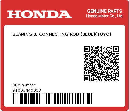 Product image: Honda - 91003440003 - BEARING B, CONNECTING ROD (BLUE)(TOYO)  0