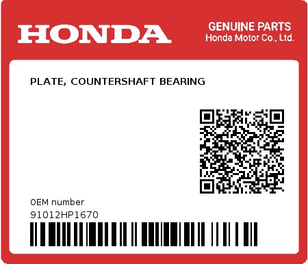 Product image: Honda - 91012HP1670 - PLATE, COUNTERSHAFT BEARING  0