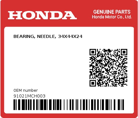 Product image: Honda - 91021MCH003 - BEARING, NEEDLE, 34X44X24  0