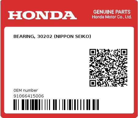 Product image: Honda - 91066415006 - BEARING, 30202 (NIPPON SEIKO)  0
