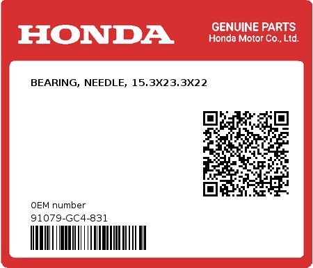 Product image: Honda - 91079-GC4-831 - BEARING, NEEDLE, 15.3X23.3X22  0