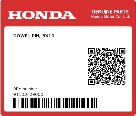 Product image: Honda - 91103429000 - DOWEL PIN, 8X10  0