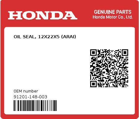 Product image: Honda - 91201-148-003 - OIL SEAL, 12X22X5 (ARAI)  0