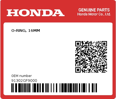 Product image: Honda - 91302GF9000 - O-RING, 16MM  0