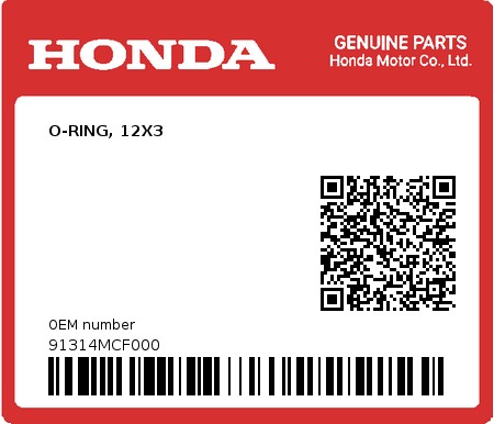 Product image: Honda - 91314MCF000 - O-RING, 12X3  0