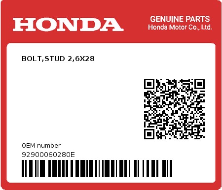 Product image: Honda - 92900060280E - BOLT,STUD 2,6X28  0