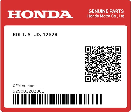 Product image: Honda - 92900120280E - BOLT, STUD, 12X28  0