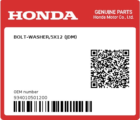 Product image: Honda - 934010501200 - BOLT-WASHER,5X12 (JDM)  0
