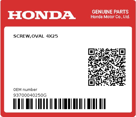 Product image: Honda - 93700040250G - SCREW,OVAL 4X25  0