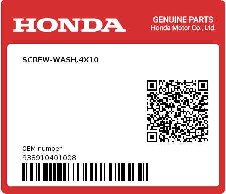 Product image: Honda - 938910401008 - SCREW-WASH,4X10  0