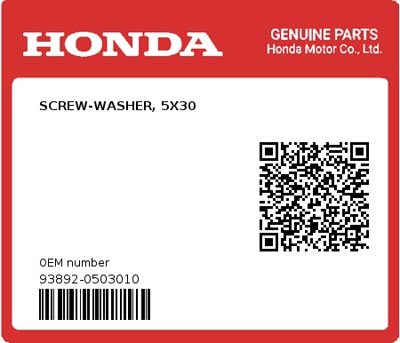 Product image: Honda - 93892-0503010 - SCREW-WASHER, 5X30  0