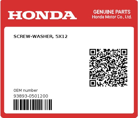 Product image: Honda - 93893-0501200 - SCREW-WASHER, 5X12  0