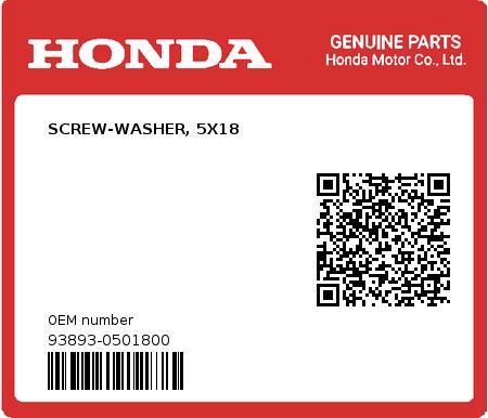 Product image: Honda - 93893-0501800 - SCREW-WASHER, 5X18  0