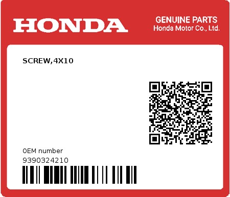 Product image: Honda - 9390324210 - SCREW,4X10  0