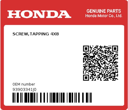 Product image: Honda - 93903341J0 - SCREW,TAPPING 4X8  0