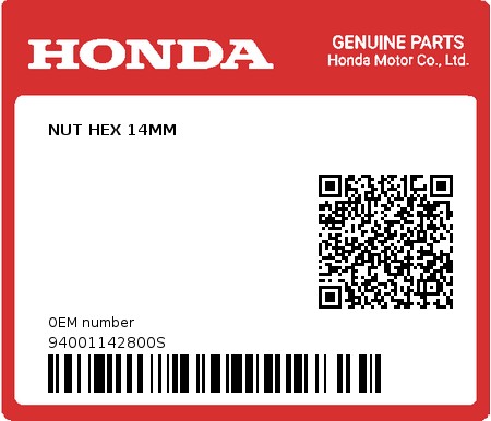 Product image: Honda - 94001142800S - NUT HEX 14MM  0