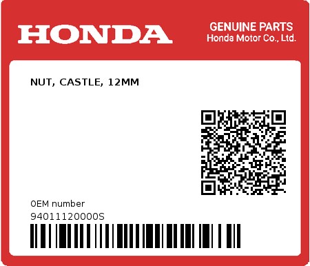 Product image: Honda - 94011120000S - NUT, CASTLE, 12MM  0