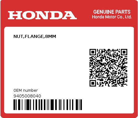 Product image: Honda - 9405008040 - NUT,FLANGE,8MM  0