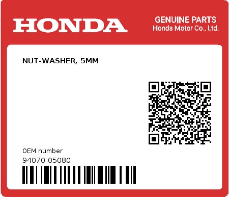 Product image: Honda - 94070-05080 - NUT-WASHER, 5MM  0