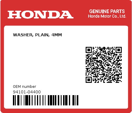Product image: Honda - 94101-04400 - WASHER, PLAIN, 4MM  0