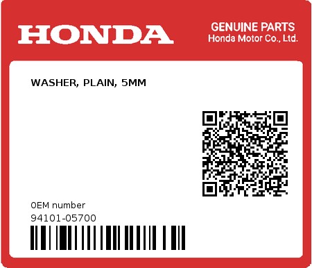 Product image: Honda - 94101-05700 - WASHER, PLAIN, 5MM  0