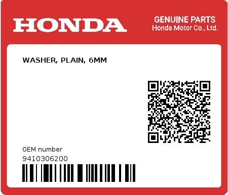 Product image: Honda - 9410306200 - WASHER, PLAIN, 6MM  0