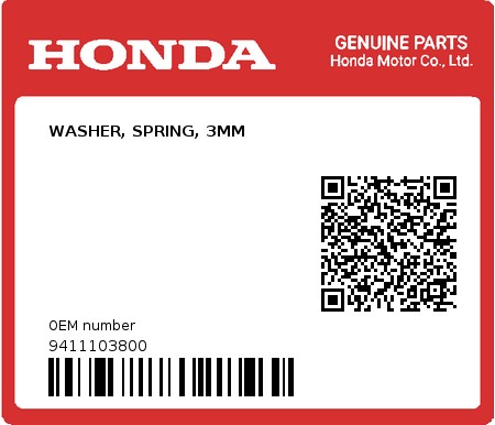 Product image: Honda - 9411103800 - WASHER, SPRING, 3MM  0