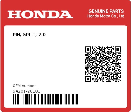 Product image: Honda - 94201-20101 - PIN, SPLIT, 2.0  0