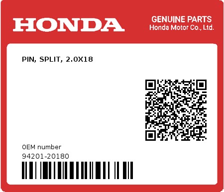 Product image: Honda - 94201-20180 - PIN, SPLIT, 2.0X18  0
