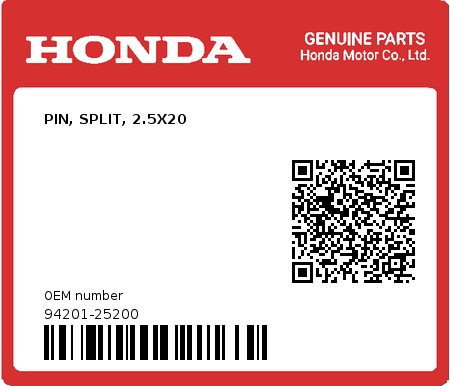 Product image: Honda - 94201-25200 - PIN, SPLIT, 2.5X20  0