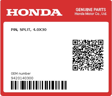 Product image: Honda - 9420140300 - PIN, SPLIT, 4.0X30  0