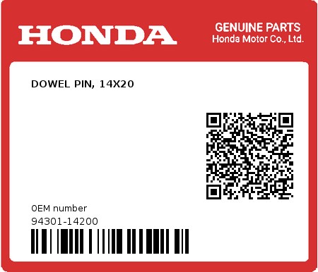 Product image: Honda - 94301-14200 - DOWEL PIN, 14X20  0