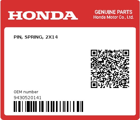 Product image: Honda - 9430520141 - PIN, SPRING, 2X14  0