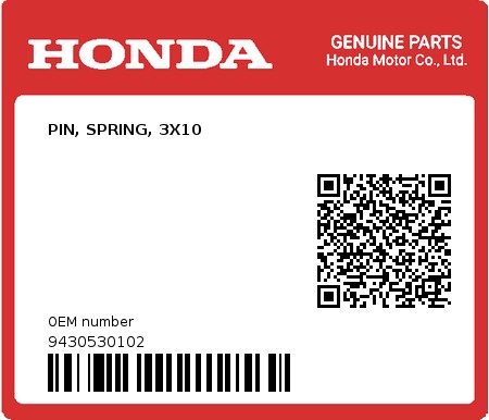 Product image: Honda - 9430530102 - PIN, SPRING, 3X10  0