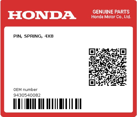 Product image: Honda - 9430540082 - PIN, SPRING, 4X8  0