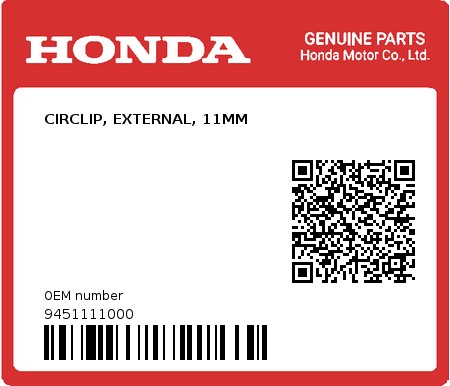 Product image: Honda - 9451111000 - CIRCLIP, EXTERNAL, 11MM  0