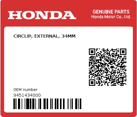 Product image: Honda - 9451434000 - CIRCLIP, EXTERNAL, 34MM  0