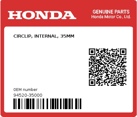 Product image: Honda - 94520-35000 - CIRCLIP, INTERNAL, 35MM  0