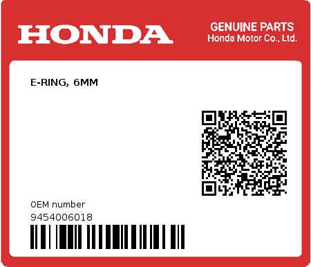 Product image: Honda - 9454006018 - E-RING, 6MM  0