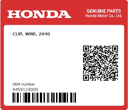 Product image: Honda - 9459124000 - CLIP, WIRE, 2X40  0