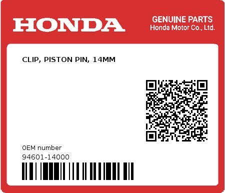 Product image: Honda - 94601-14000 - CLIP, PISTON PIN, 14MM  0