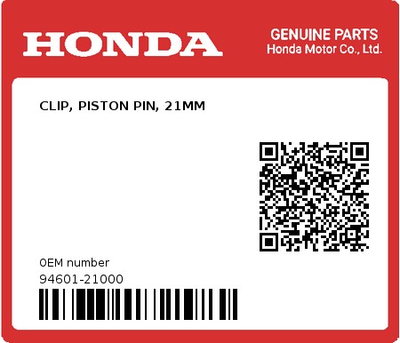 Product image: Honda - 94601-21000 - CLIP, PISTON PIN, 21MM  0