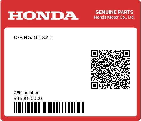 Product image: Honda - 9460810000 - O-RING, 8.4X2.4  0