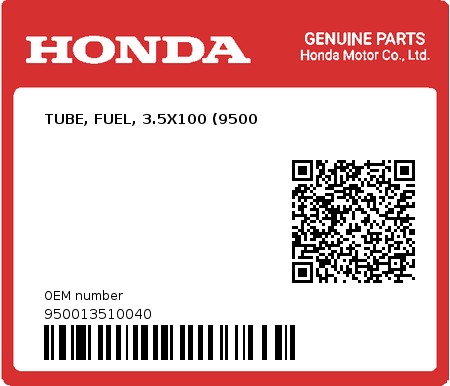 Product image: Honda - 950013510040 - TUBE, FUEL, 3.5X100 (9500  0