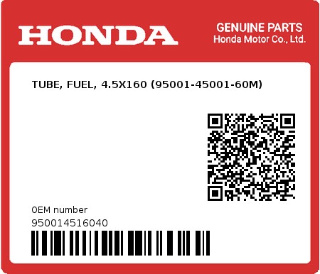Product image: Honda - 950014516040 - TUBE, FUEL, 4.5X160 (95001-45001-60M)  0