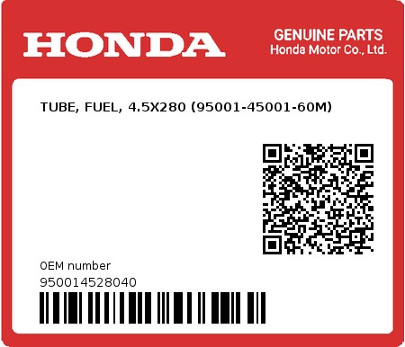 Product image: Honda - 950014528040 - TUBE, FUEL, 4.5X280 (95001-45001-60M)  0