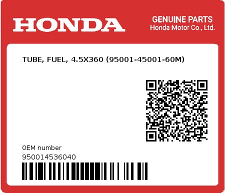 Product image: Honda - 950014536040 - TUBE, FUEL, 4.5X360 (95001-45001-60M)  0
